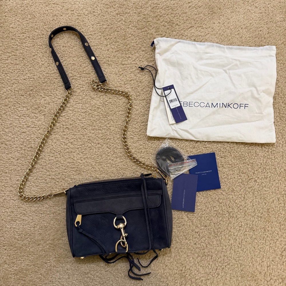 Rebecca Minkoff Navy Mini MAC Crossbody with Gold Chain